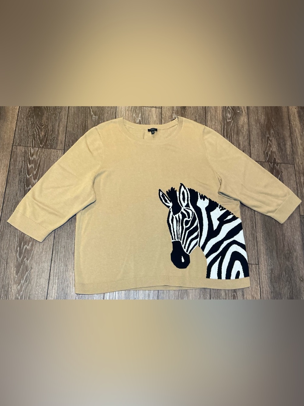 Talbots Plus 3X Petite Zebra Graphic 3/4 Sleeve Sweater